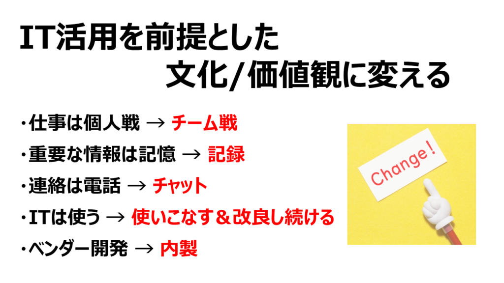 IT活用を前提とした文化・価値観に変える