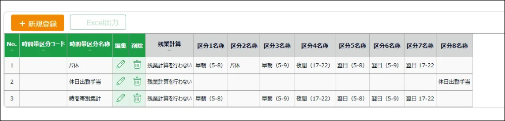 時間帯区分設定