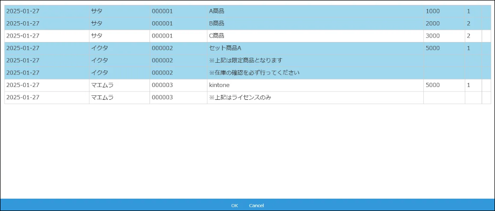 明細データを一覧表示