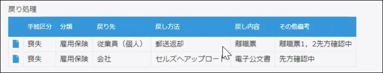 タスク実施時に表示される戻り処理の内容