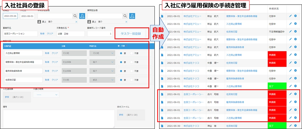不定期手続きの自動作成